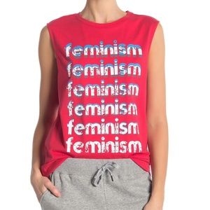 REBECCA MINKOFF Small FEMINISM Muscle TEE Red NEW